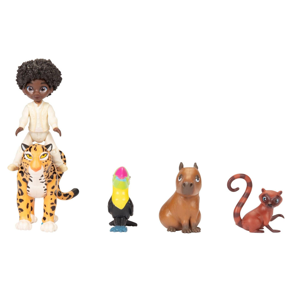 Disney Encanto – JK225581 – Antonio + Animals Figurine Set – Antonio Madrigal & 1 Jaguar, 1 Toucan, 1 Capybara and 1 Coati