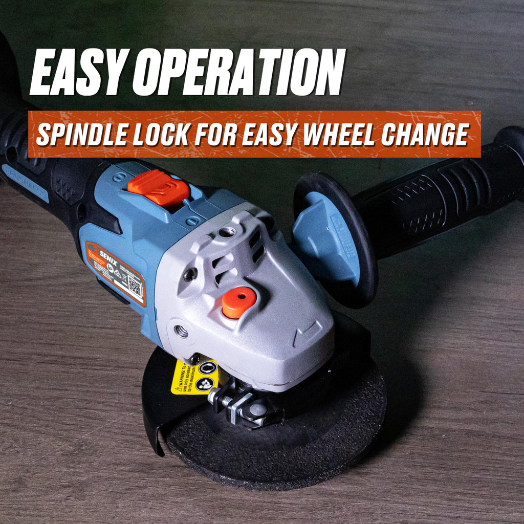 SENIX PAX2115-M2-0 X2 20 Volt Max* 4-1/2-Inch Brushless Angle Grinder Tool, 8500 RPM Max, 3-Position Auxiliary Handle, Spring-Loaded Safety Slide Switch, Tool Only, Battery Not Included