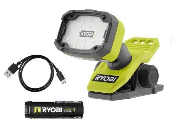 RYOBI USB Lithium Magnetic Clamp Light Kit with 2.0 Ah Battery and Charging Cable