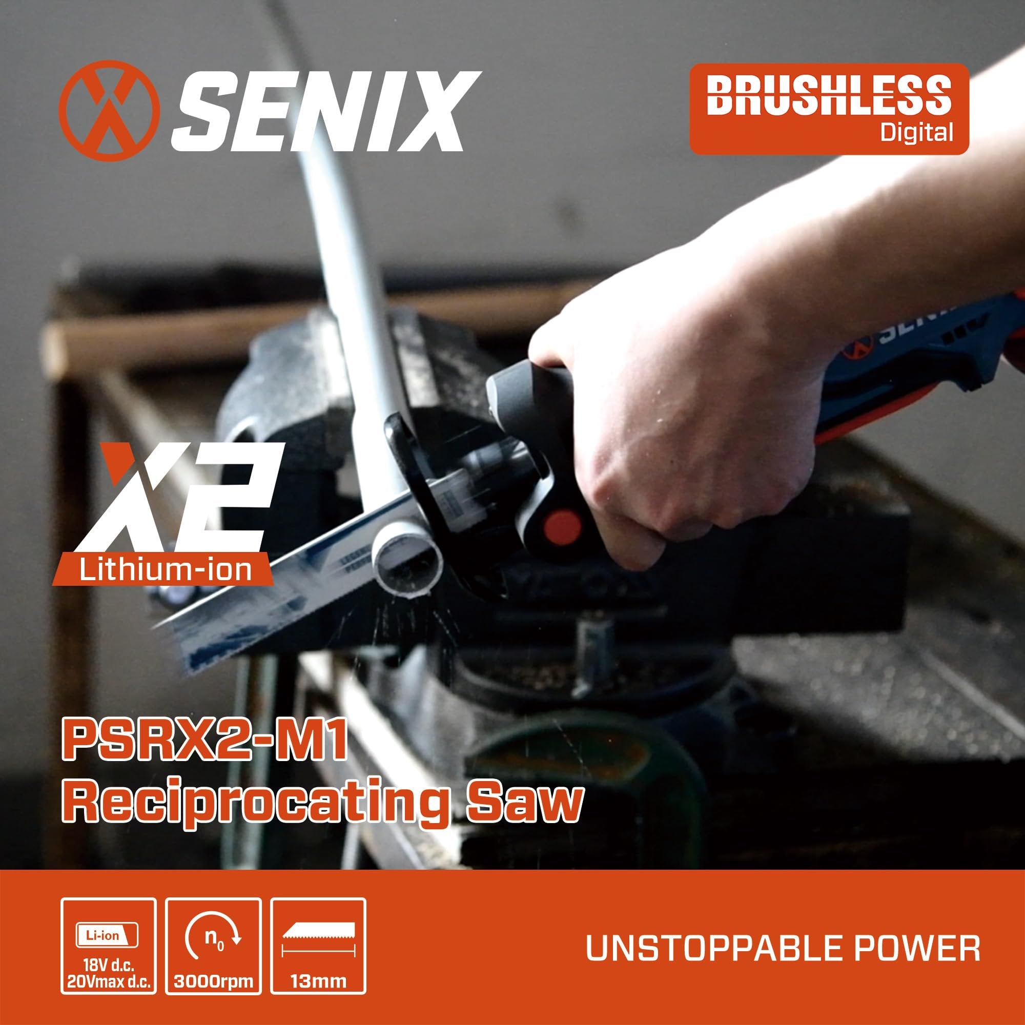 SENIX PSRX2-M1-0 X2 20 Volt Max* 1/2-Inch Compact Reciprocating Saw, Variable Speed, 2800 SPM Max, Tool-Less Blade Clamp, 3-Mode LED Light, Tool Only, Battery Not Included