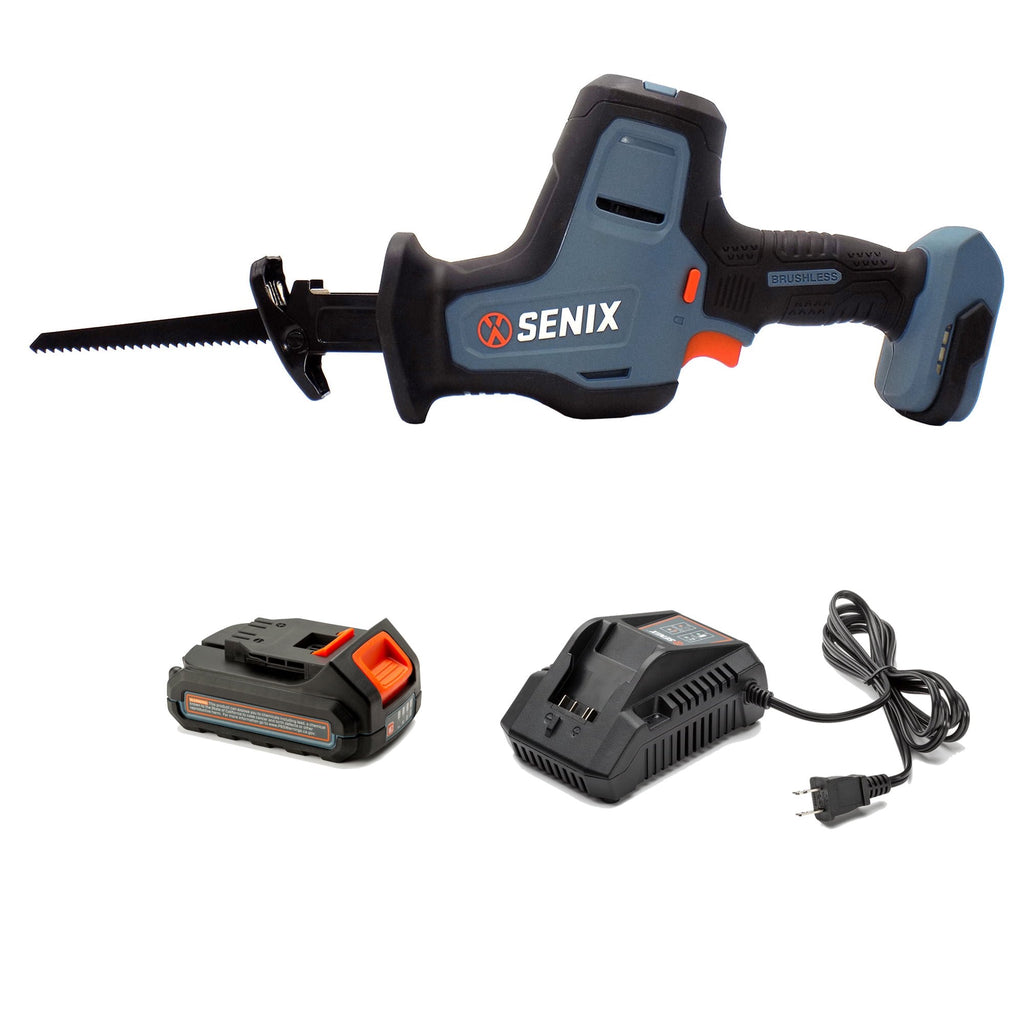 SENIX X2 20 Volt Max* 7/8-Inch Compact Reciprocating Saw Power Tool Set, Variable Speed, 3000 SPM Max, Tool-Less Blade Clamp, 3-Mode LED Light, 2.5 Ah Battery and Charger Included (PSRX2-M2)