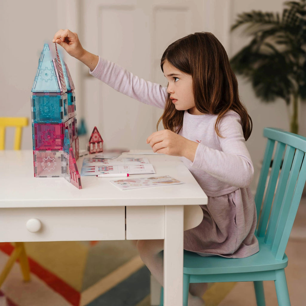 Tytan Official Disney Princess Magnetic Tile Castle – 70-Piece STEAM Toy with Vibrant Tiles, Reusable Disney Princess Stickers, Dry-Erase Decals, Marker, Carry Bag, & More!
